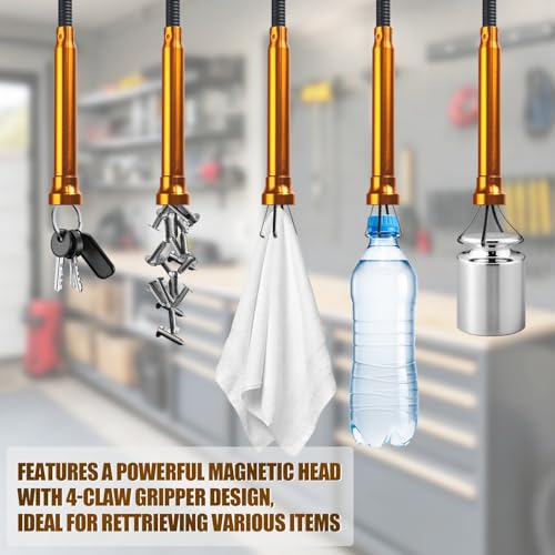 Flexible Grabber Tool, Magnetic 4-Claw Gripper (24", Orange) - size: Orange Magnetic