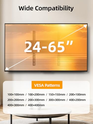 IWORKBOARD 43 50 55 inch Fixed Low Profile TV Wall Mount for 24-65 inch LED/LCD & Flat/Curved TVs, Universal Wall Mount Bracket with Safe Lock, Max VESA 400x400mm, up to 99Lbs & 16 '' Stud (Pack of 2) - size: For 24" to 65" TVs, 16" Studs (Pack of 2)