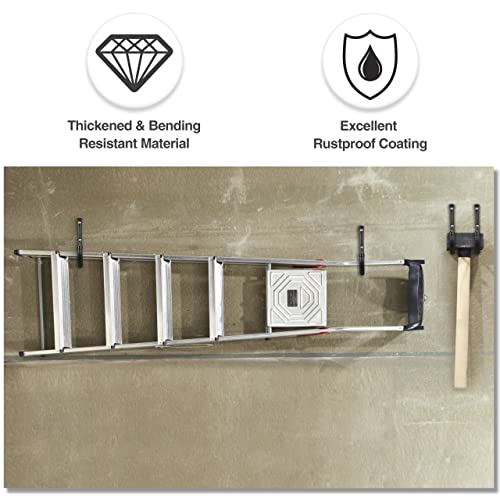 KURUI Wall Hooks for Garage Garden, 4 Pack Water Hose Holder, Large Garage Storage Hanger for Ladder Bike Extension Cord Tool, Wall Mount l Hooks, Black Heavy Duty 8 inch Long Hook - size: 8''-4pcs