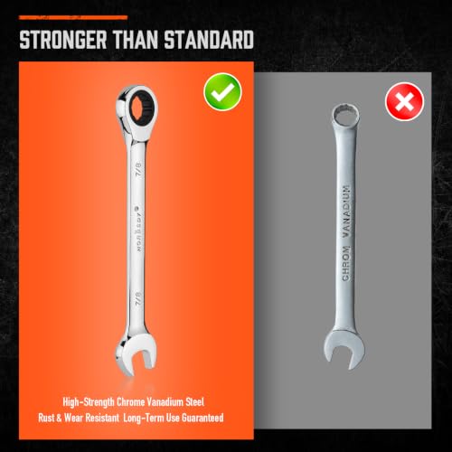 HORUSDY 13-Piece Sturdy Ratcheting Wrench Set | SAE 1/4''–7/8'' | Max Torque Ratchet Combination Wrenches Set with Storage Rack | 72-Tooth | Chrome Vanadium Steel - style: 13pcs SAE Ratchet Wrench Set