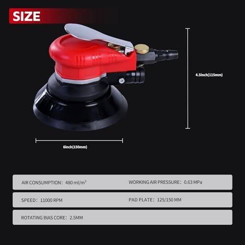Autolock Air Random Orbital Sander with Extra 5"&6" Backing Plate 1pcs - size: 5/6 Inch