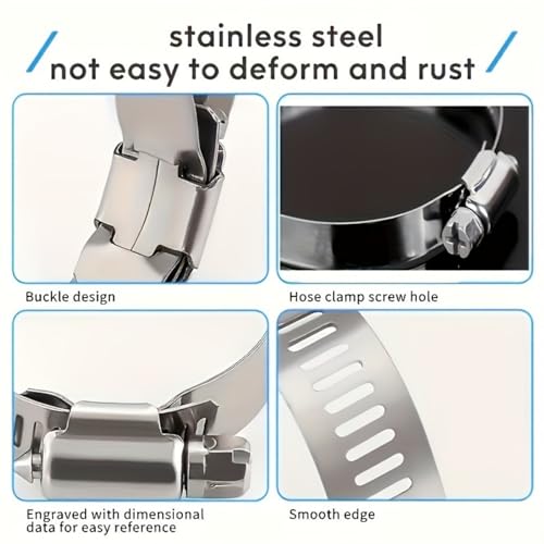 50-Piece Stainless Steel Hose Clamp Assortment Kit, T-Bolt Worm Gear Clamps, 1/4" to 1-1/8" Inch Size Range, for Fuel Oil Air Water Lines, Silver