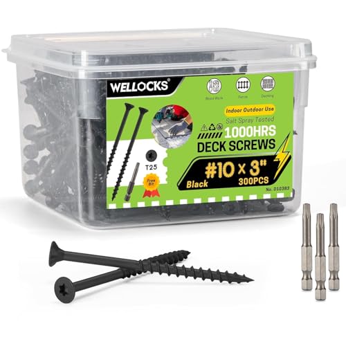 WELLOCKS #10 x 3 in Deck Screws, Black 300 PCS with T25 Bits - color: Black