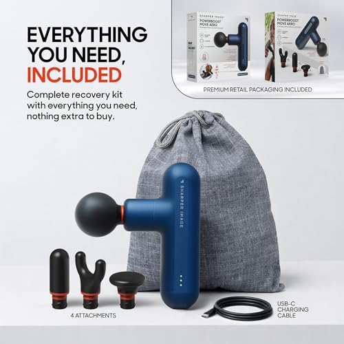Sharper Image Powerboost Move Mini Percussion Massage Gun, Powerful & Quiet - color: Metallic Navy