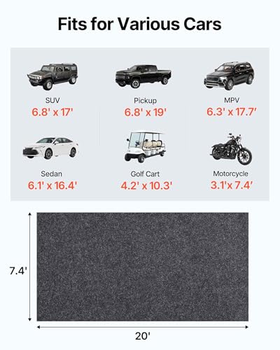 VEVOR Garage Floor Mat, 7.5'x20' Oil Spill Mat Waterproof Protection from Water Snow Rain Mud and Oil for Under Car, Non-Slip Containment Mat with TPE Anti-Leak Backing & Easy Clean & Cuttable - size: 7.5' x 20'