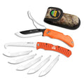 OUTDOOR EDGE RazorPro Double Blade Hunting Knife with Flip N’ Zip Bone Saw – Folding Knife with Gutting Blade & Replaceable RazorSafe Skinning Edge, Includes Camo Nylon Sheath - style: RazorPro (Gut & Skinning + Saw)