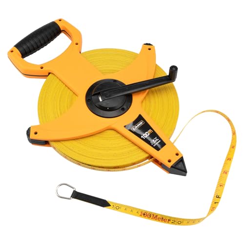 LAND 300FT/91M Heavy Duty Fiberglass Tape Measure - 1/2-Inch Wide, Dual Inch/Metric Scale, Durable Open Reel Measuring Tape for Surveying, Engineering, Runway Construction - size: 91 m