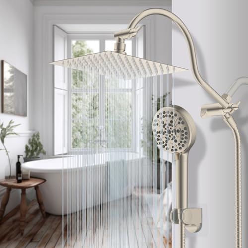 Hibbent All Metal cUPC Certified High Pressure Rainfall 8'' Shower Head - color: Brushed Nickel, style: Square 8''