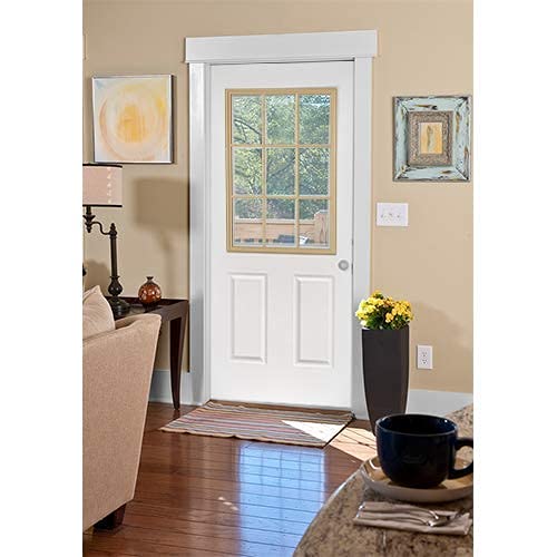 ODL Entry Door Glass Replacement for Home Improvement - 24" x 38" Exterior or Front Door Inserts Glass Kit with Energy Efficient Low-E Double Pane Tempered Clear Glass - Tan Frame in 9 Grid Pattern