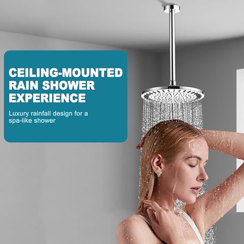 BRIGHT SHOWERS Shower Arm with Flange for Rainfall Shower Head, 12 Inch Ceiling Mount Straight Arm, Replacement Extension Pipe, Heavy-Duty Stainless Steel, Rust-Resistant, 1/2" NPT, Chrome - color: Chrome, style: 12 Inch