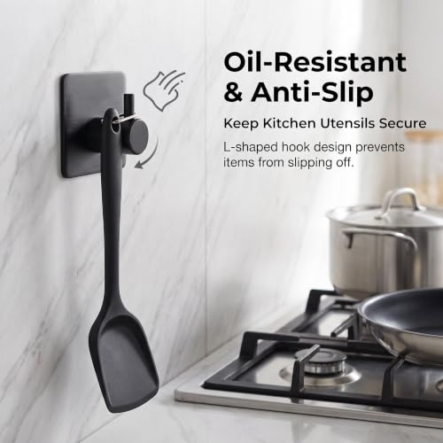 Fotosnow No Drill Black Adhesive Towel Hooks 15lbs Stick on Hooks - color: Black-6 Pack