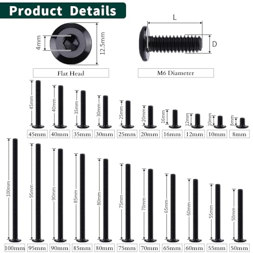M6-1.0 x 10mm (25 pcs) Black Hex Socket Head Cap Screws, 304 Stainless Steel 18/8, Furniture Bolts, Connector Screws for Furniture, Black Oxide Finish, Full Thread, Hex Spanner Wrench Included - size: M6-1.0 x 10mm
