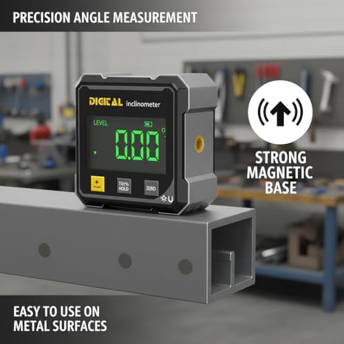 Digital Angle Finder,4 sided magnetic digital angle gauge, USB Rechargeable & Large LED Display for Woodworking, Construction (Black)