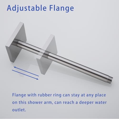 Wall Mounted Stainless Steel Shower Head Extension Arm Bathroom Accessories 12 Inch Brushed Nickel,SW-91038-12BN-SQ. - color: Right Angled Square Flange-12" Brushed Nickel