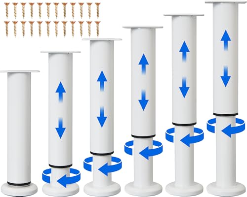 Adjustable Metal Cabinet Support Legs 7-12 In,White Furniture Feet Set of 6 - color: White, size: (6Pcs) 7.08-12.2 inch