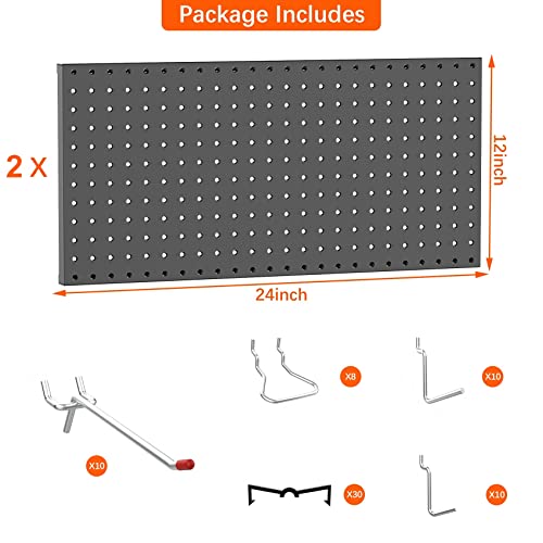 TORACK Metal Pegboard Wall Organizer 24"x24", 70 PCS Tools Storage Pegboard - color: Black