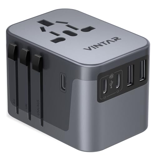 VINTAR Universal Travel Adapter 30W, 6-in-1 with 3 USB-C & 2 USB-A, Silver - color: 30W Silver