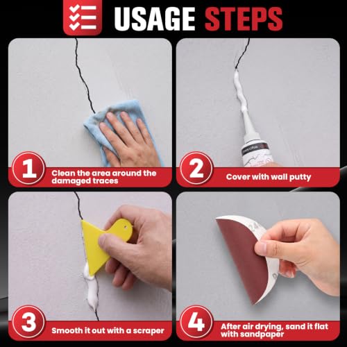 Drywall Repair Kit, Spackle wall Repair Kit, Used for Repairing wall Holes and Cracks, White wall Repair Putty kit, Dry Wall Patch with Scraper and Sandpaper for Drywall Repair Patch Kit - size: 12