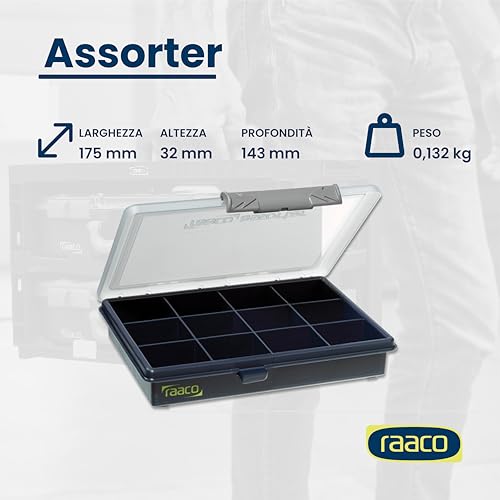 Raaco Assorter 6-12 Tool Box Organizer, 12-Slot Small Parts & Hardware - size: Compact –12 Slots, style: Fixed Grid