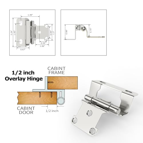 Chibery 10 Pack | 1/2 inch Overlay Semi Partial Wrap Around Cabinet Hinges, Self Closing Face Frame Variable Decorative Replacement, Kitchen Hardware, with Screw & Quiet Bumper (Satin Nickel) - color: Satin Nickel