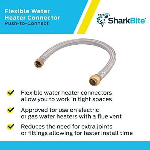 SharkBite 3/4 Inch x 3/4 Inch FIP x 24 Inch Stainless Steel Braided Flexible Water Heater Connector, Push To Connect Brass Plumbing Fitting, PEX Pipe, Copper, CPVC, PE-RT, HDPE, U3088FLEX24LF - size: 24 in, style: SharkBite