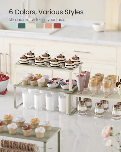SONGMICS Cabinet Organizer Shelf, Set of 2 Spice Rack, Kitchen Storage - color: Cream White, size: 15.6"w