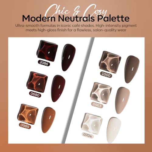 modelones Nude Brown Gel Nail Polish Set, Beige Caramel 6 Fall Colors - color: A A A1 coffee brown