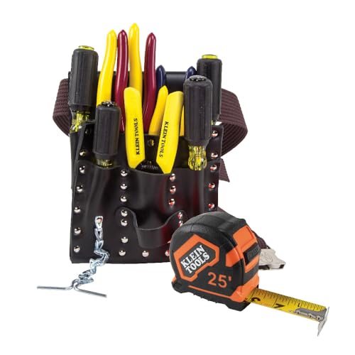 Klein Tools 5300 Electrician Tool Set, Includes 4 Screwdrivers, 4 Pliers, Tape Measure, Wire Stripper, Tool Pouch and Belt, 12-Piece - style: 12-Piece