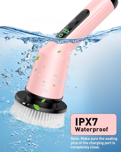 Electric Spin Scrubber for Bathroom, Shower Scrubber with Long Handle - color: Pink, size: 8 Brush Heads