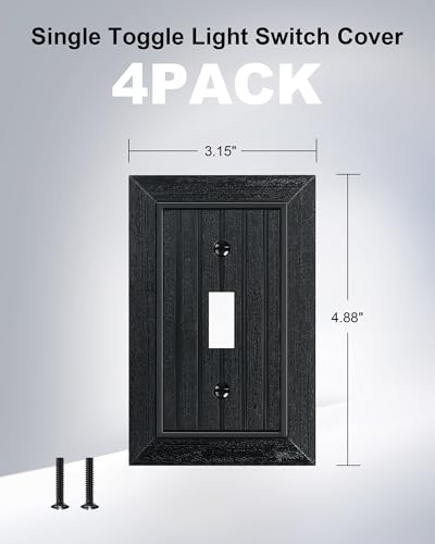 4-Pack Classic Beadboard Polycarbonate Toggle Light Switch Cover Plate - color: Matte Black, size: 1 Toggle 4PK
