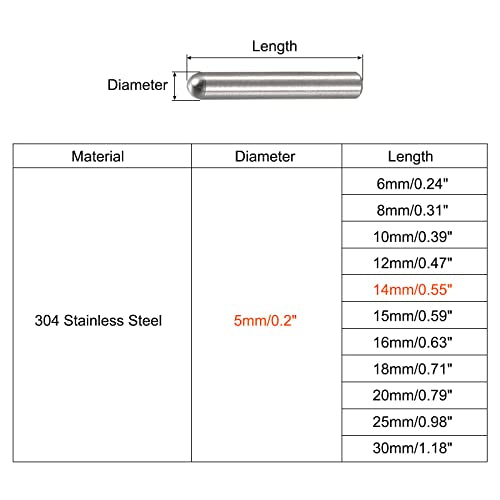 uxcell 5x14mm Dowel Pins, 5pcs 304 Stainless Steel Round Head Flat Chamfered End Dowel Pin Bunk Bed Pins Shelf Pegs Support Shelves Fasten Elements - size: 5x14mm