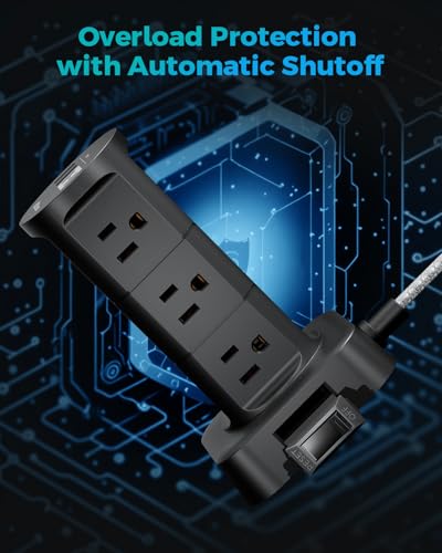 Charging Station Tower, 10Ft Power Strips with Surge Protection, Flat Plug - color: Black, size: 10 FT