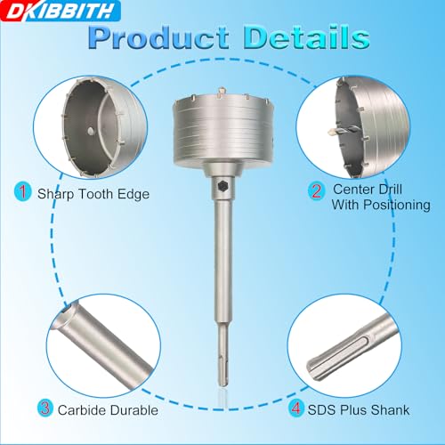 6-5/16" Concrete Hole Saw, 160mm Tungsten Steel Core Bit for Cinder Block, Brick, Rock, Plank Walls for Pipes or mini Split Lines, with SDS Plus Shank and 2 Center Positioning Drill Bits. - size: 6-5/16"