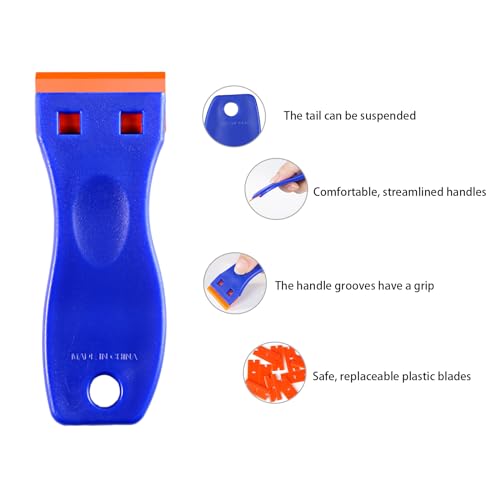 4 PCS Plastic Razor Blade Scraper and 120 PCS Plastic Razor Blades, Cleaning Scraper Tool for Remover, Adhesive, Stickers, Decals, Glass, Labels, Cars Windows