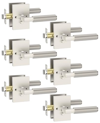 Asidrama 6 Pack Brushed Satin Nickel Privacy Door Handles - color: Brushed Satin Nickel