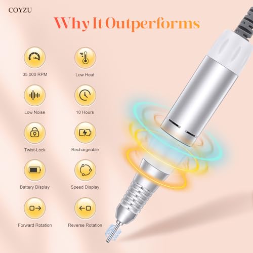 Professional Electric Nail Drill, 35000RPM Rechargeable E File - color: Glossy White