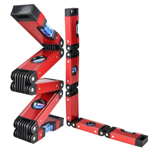 28-In Folding Level Tool, Magnetic Alloy Multi-Function Portable Level Measuring Tool with 4 Easy to Read Level Bubbles, Precise Leveling In Any Position for Woodworking & Construction & DIY'er - color: Red Folding Level Tool