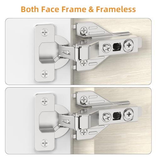 Chibery 50 Pack Half Overlay 3D Soft Close Concealed Hinge for Face Frame Door ＆ Frameless Door, Clip-on Plate, Self Closing Hidden Satin Nickel, 105° Open Angle Concealed Stainless Steel Hinges - size: Half Overlay
