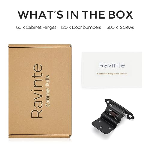 Ravinte 3/8" Inset Matte Black Cabinet Hinges 60 Pack (30 Pairs) - color: Matte Black