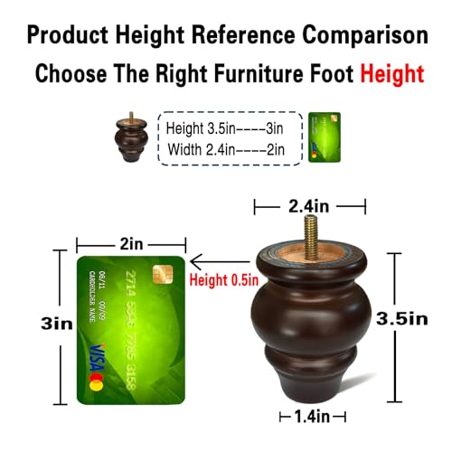 SHANJUE 3.5 Inch Wood Sofa Legs Replacement for Ottoman Cabinet, Set of 4 - size: 3.5 inch