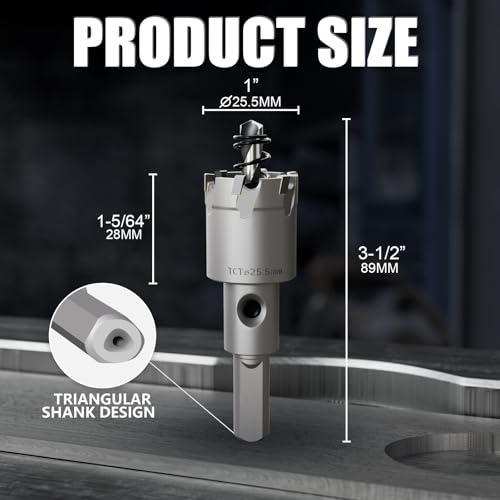 Heavy Duty Carbide Hole Saw Set, 1” (25.5mm), Extra Deep Cutting Depth of 1.1 Inches (28mm) - Ideal for Stainless Steel, Mild Steel, Iron, Copper, Brass, and Plastic - size: 25.5mm(1")