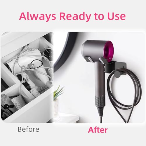 Hair Dryer Holder, Hair Dryer Holder Wall Mounted, Self Adhesive Blow Dryer Holder, Stainless Steel Hair Dryer Stand, Hairdryer Holder for Bathroom Black BANJEKT - color: Black 2