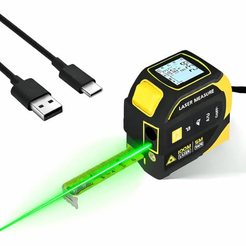 4-in-1 Digital Green Laser Tape Measure, 16FT Auto-Lock Tape, 328FT Laser