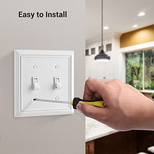 DEWENWILS White Light Switch Cover, Metal Toggle Light Switch Wall Plate - color: White, size: 2 Toggle 2PK