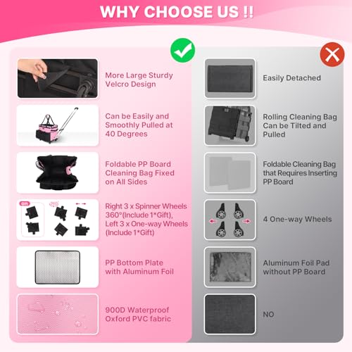 JKAOO Large Rolling Cleaning Caddy Bag with Detachable Trolley, Pink - color: Pink
