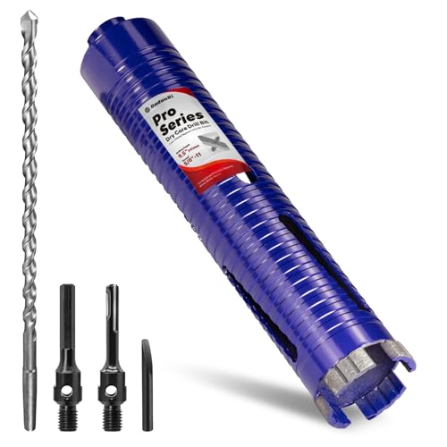 2" Core Drill Bit with Pilot Bit & Adapters(SDS Plus and 1/2" Hex), 5/8"-11 Thread, 9.5" Depth, Upgraded-Welded Segments Diamond Core Bits for Concrete, Masonry, Brick Block - size: 2 in