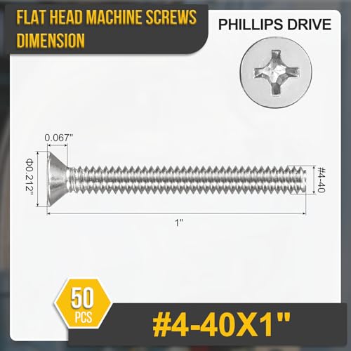 DTGN #4-40x1 Phillips Flat Head Machine Screw 304 Silver 50PCS - color: Silver, size: #4-40x1"