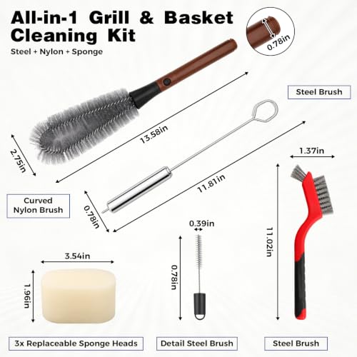 Grill Basket Crevice Cleaning Brush Kits for Mesh Grill Baskets
