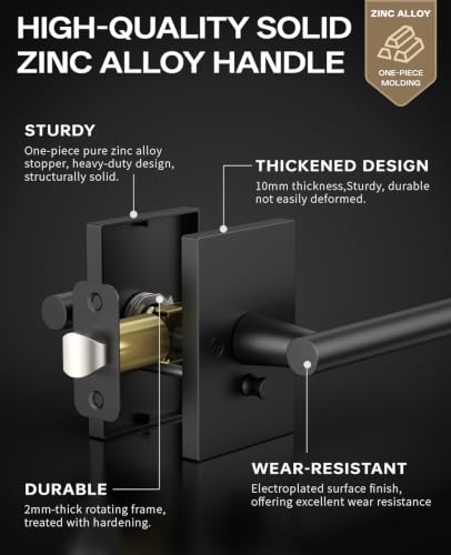 Amerdeco 10 Pack Matte Black Privacy Interior Door Handles - color: Matte Black