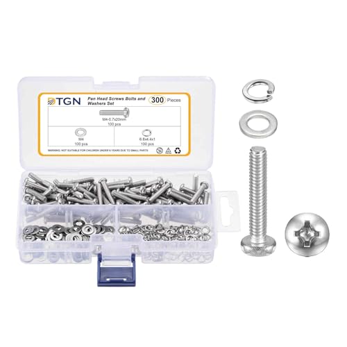 DTGN M4-0.7x20 Phillips Pan Head Machine Screw W/Washer 304 Silver 300pcs - size: M4-0.7x20mm